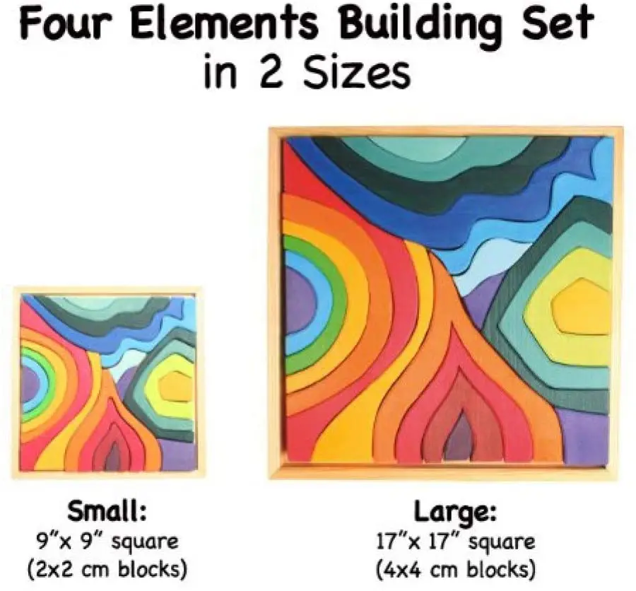 Wooden Rainbow Building Blocks Kids Educational Toys Large Four Elements Building Set Wooden Blocks With Storage Tray