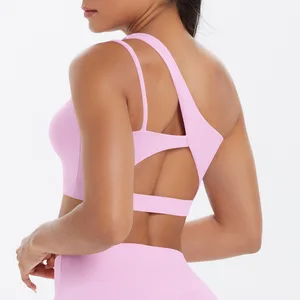 Splicing Nylon Oneshoulder Back Sports Underwear Running Fitness Yoga Wear tank Top Female Sports Bras Women