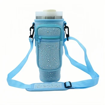 2024 New Bling Glitter Water Bottle Carrier Bag with Phone Pocket and  Adjustable Strap Compatible with Tumbler 40oz Tumbler