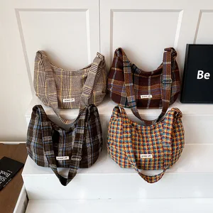New Plaid Woolen Dumpling Bag, Lightweight and Large Capacity Crossbody Bag, Tote Bag for Women