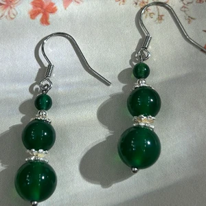 High Quality Green Agate Earrings, Round Beads, Healing Gemstones, Fashionable Jewelry Earrings, Women's Jewelry
