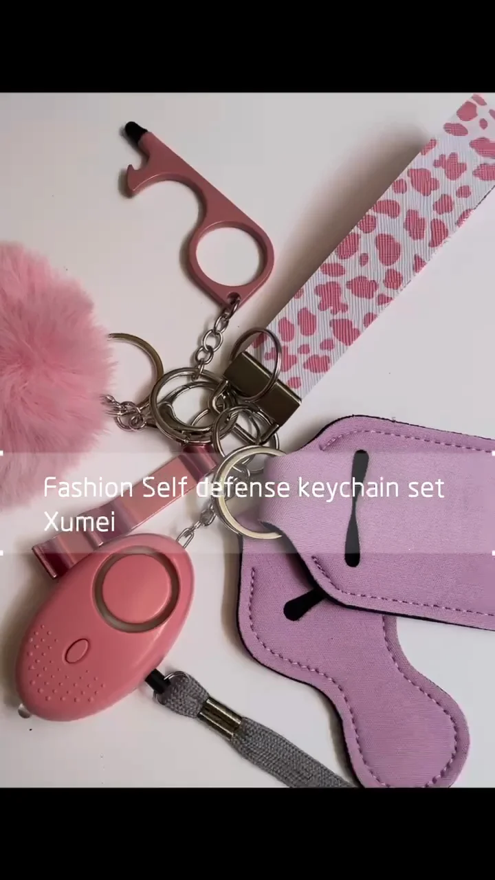Wholesale 2022 New Defense Safety First Printed Keychains Set For Women