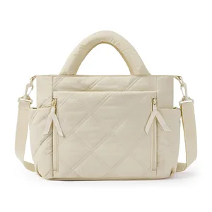 Women Quilted Grid Puffer Tote Bag Soft Winter Handbag Space Totes Puffer Shoulder Bag Shopper Crossbody Bag