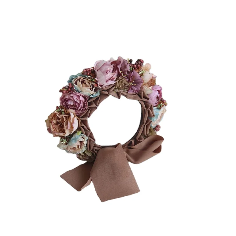 Винтажная Цветочная шляпка с подсолнухом для фотосъемки новорожденных детей ручная вязка шляпа с цветами для новорожденных девочек реквизит для фотосъемки