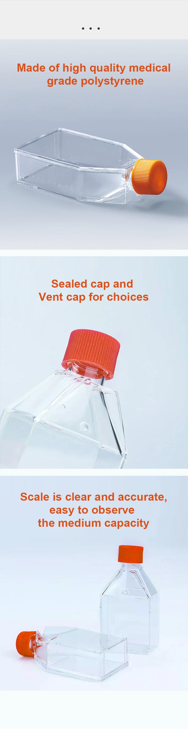 Medical Science Tissue Culture Flasks Sterile Polystyrene 50ml Cell