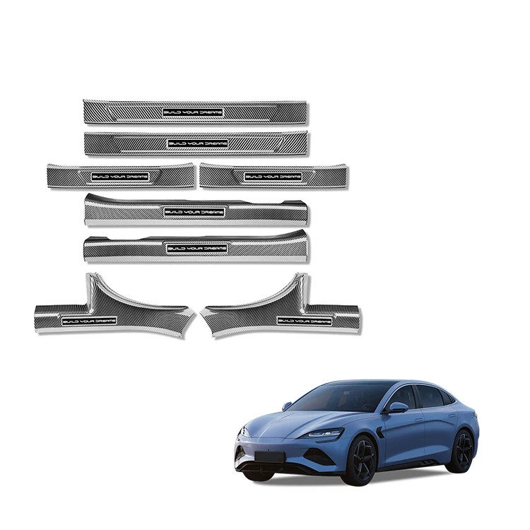 ABS Carbon Fiber Pattern Inner Outer Door Scuff Plate Door Guard Protection Plate Car Threshold Protection For BYD Seal