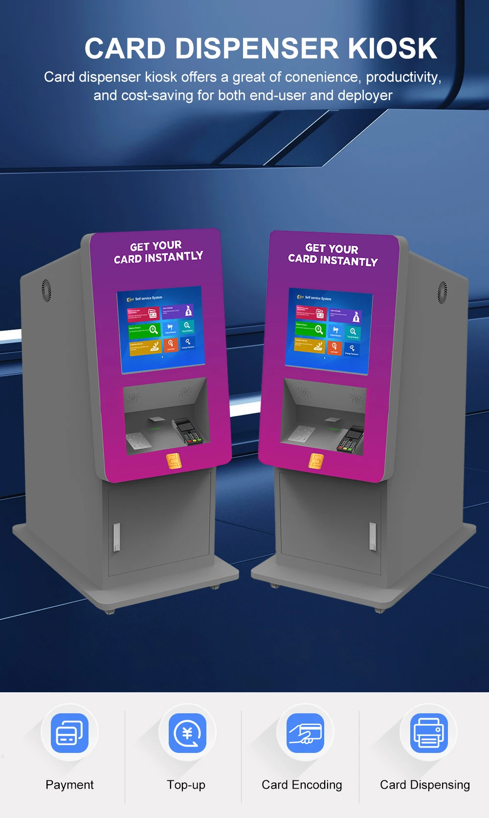 Self Service Printing Kiosk A4 Id Card Dispense Kiosk Mobile Card