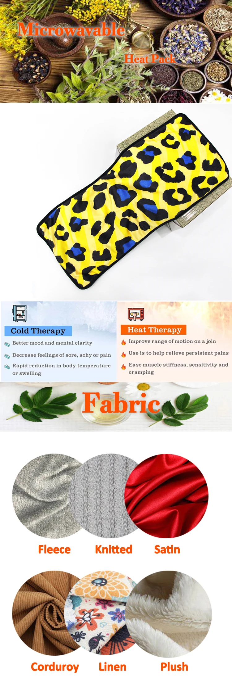 custom aromatherapy weighted reusable beads microwave heat heating pad wrap for neck and shoulder pain relief