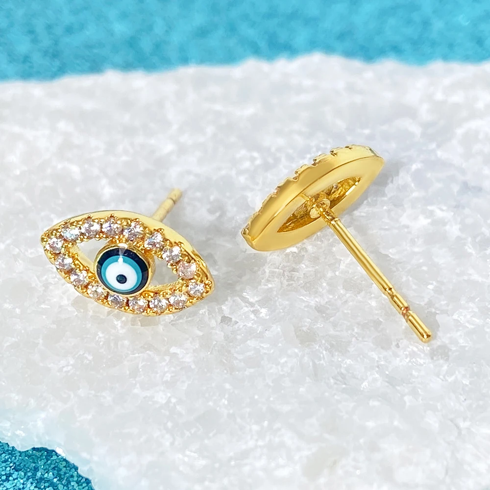 Unisex 925 Silver Devil Eye Stud Earrings Fine Jewelry with Gold Plating  Mexican Thai Style Lucky Zircon Gift for Men Women