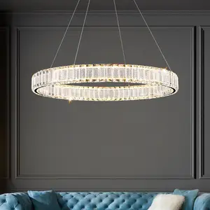 Hot Sell Simple Crystal Chandelier Living Room Round Led Circle Crystal Ring Pendant Light