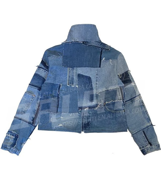 Custom Denim Jacket Patchwork Black Zip up Street Wear Denim Jacket Men gallery 3