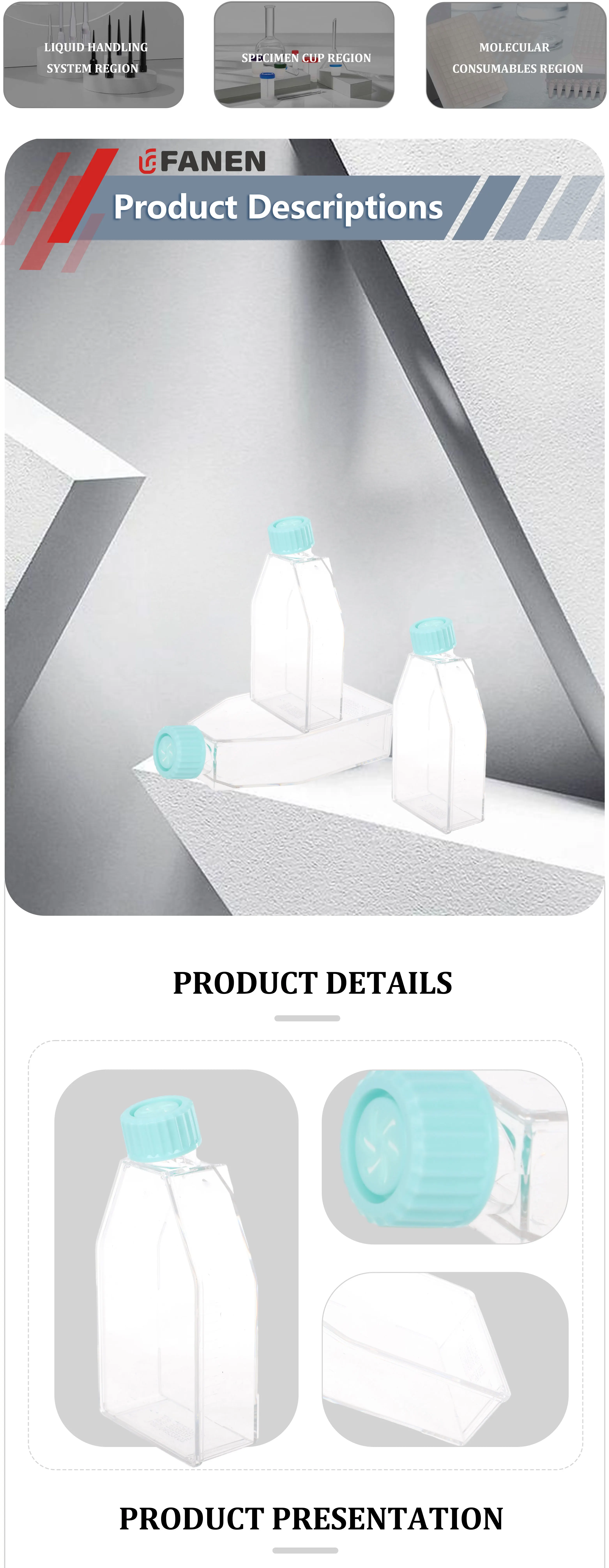 Fanen Laboratory Tc Treated Transparent Vent Lid Cell Culture Flask