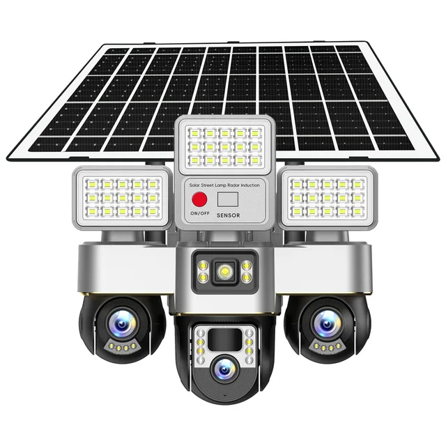 Outdoor Waterproof Solar PTZ Camera with Triple Lens 4G SIM AI Human Detection Night Vision CMOS Sensor Cloud Support