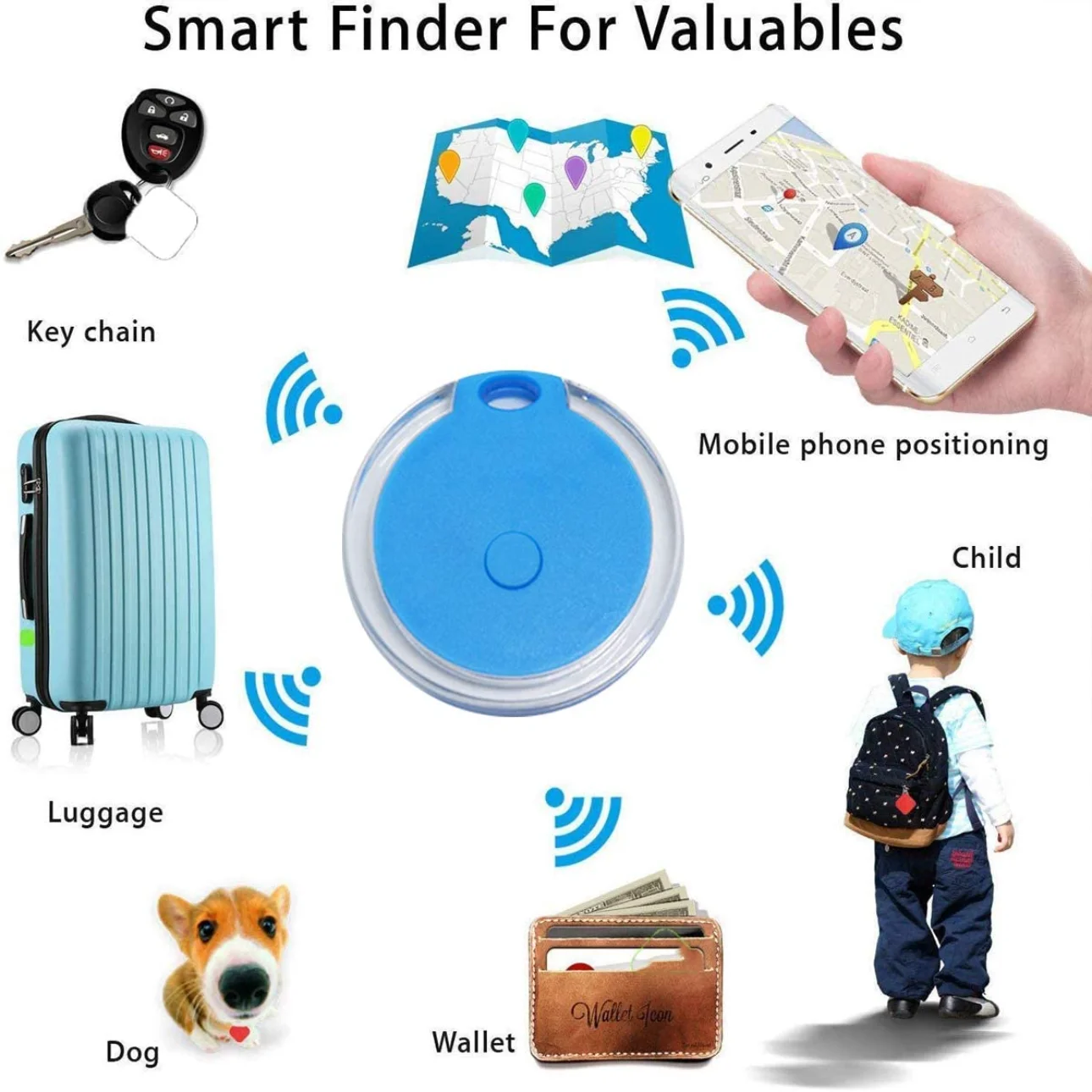 Mini Tracker Round Hidden Small Portable Tracking Device Anti-lost Device For Indoor And Outdoor