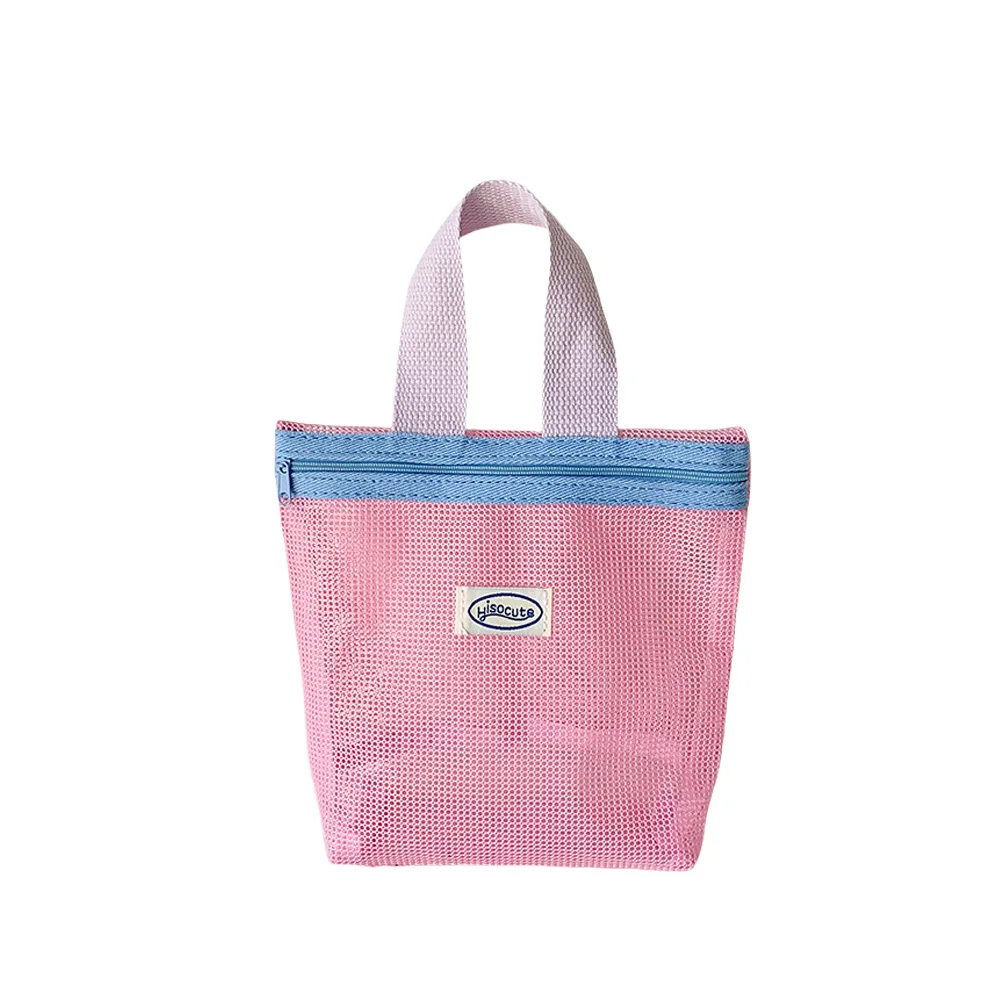 Women's Color Customized Summer Mesh Small Portable Foldable Polyester Bag Toiletry Tote Beach Bag