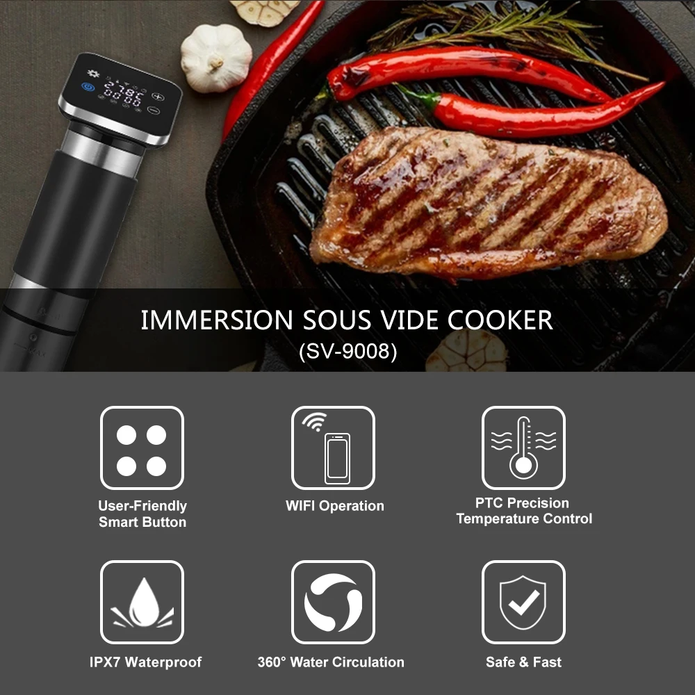 New Wifi Stainless Steel Sous Vide Cooker Ipx7 Waterproof Thermal