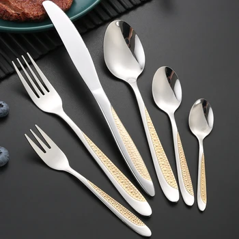 High Quality Stainless Set Steel Flatware For Wedding Luxury Cutlery Set With Golden Handle
