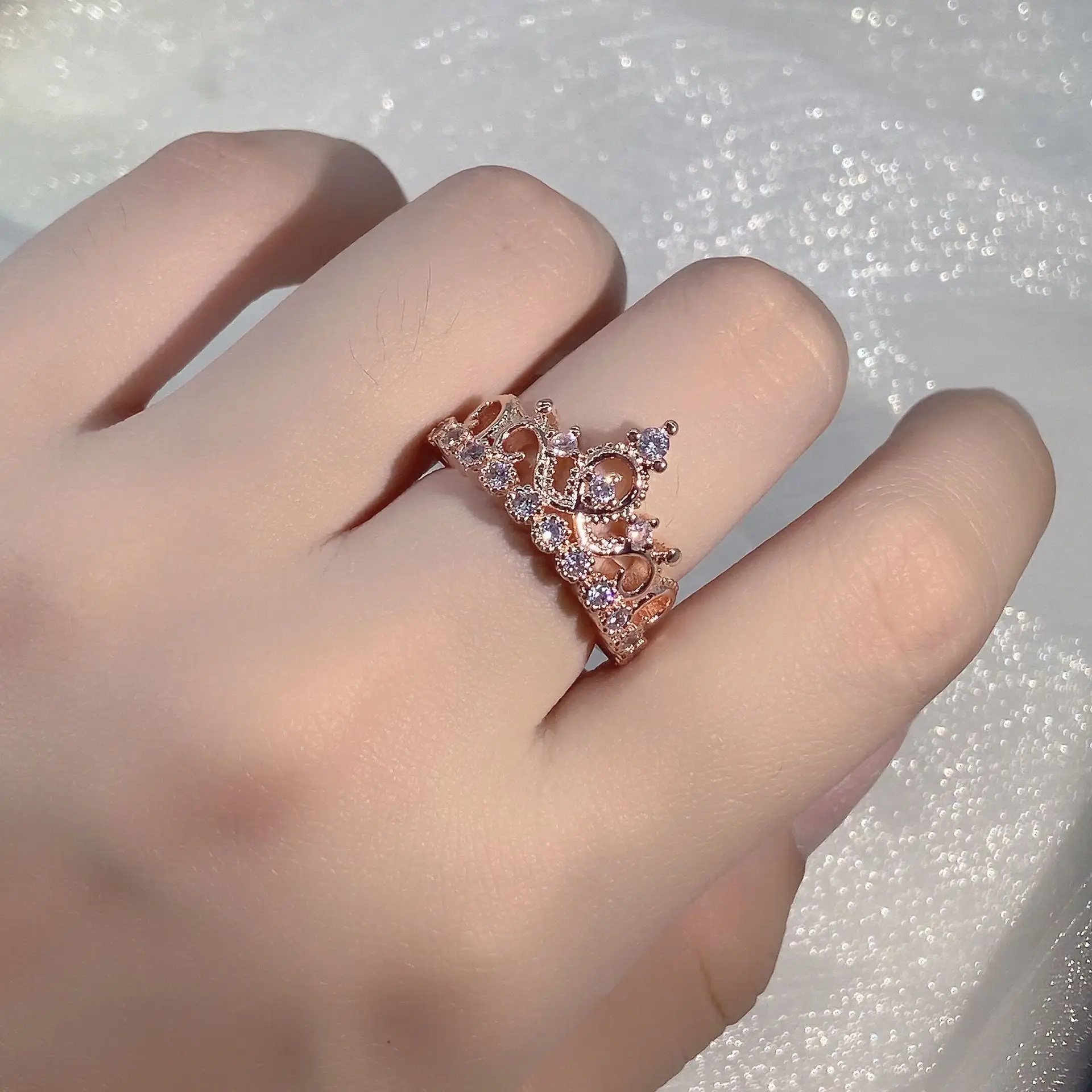 Fashion Finger Ring KYRA018 Shine Clear Zircon Crown Shape Rose Gold Ring  for Women