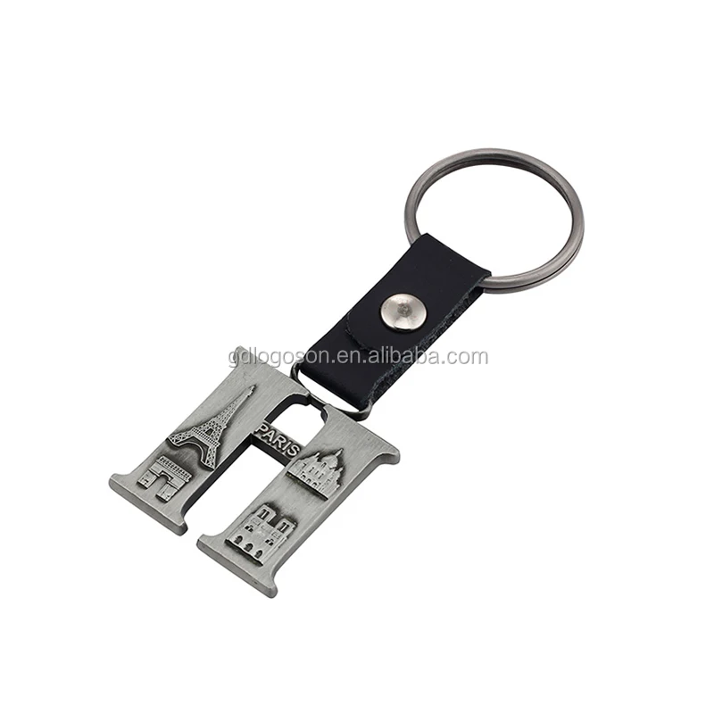 Bulk Customize Paris Charms Style Letter a to Z Shape Keyrings Leather Metal Vintage Alphabet Letters Keychains