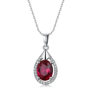 Keiyue Personalized Design 4 Claw CZ Paved 925 Sterling Silver Women's Oval Red Ruby Gemstone Pendant-High Quality Gift