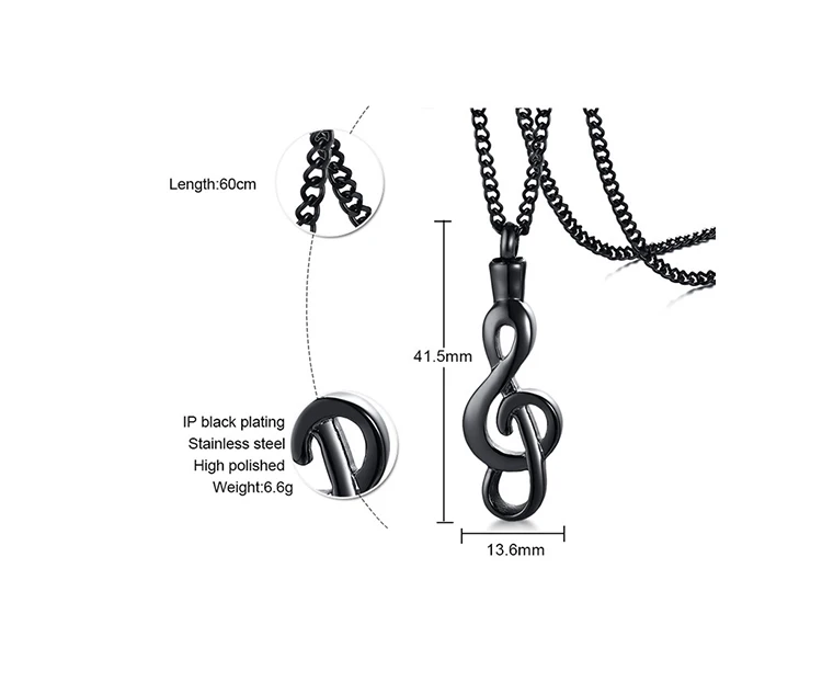 Spot wholesale Stainless Steel Black/Silver Creative Design Musical Note Lady Pendant Necklace PN-1179
