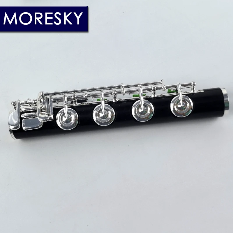 MORESKY Ebony Flute /C+B+Bb Foot 16+17+18 Open Hole Silver Plated