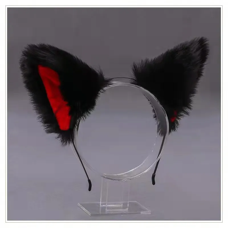 Anime Lolita Katzenohr-Stirnband Mit Schleife & Glöckchen – Plüsch, Verstellbar, Für Cosplay & Party (Schwarz+Rot)