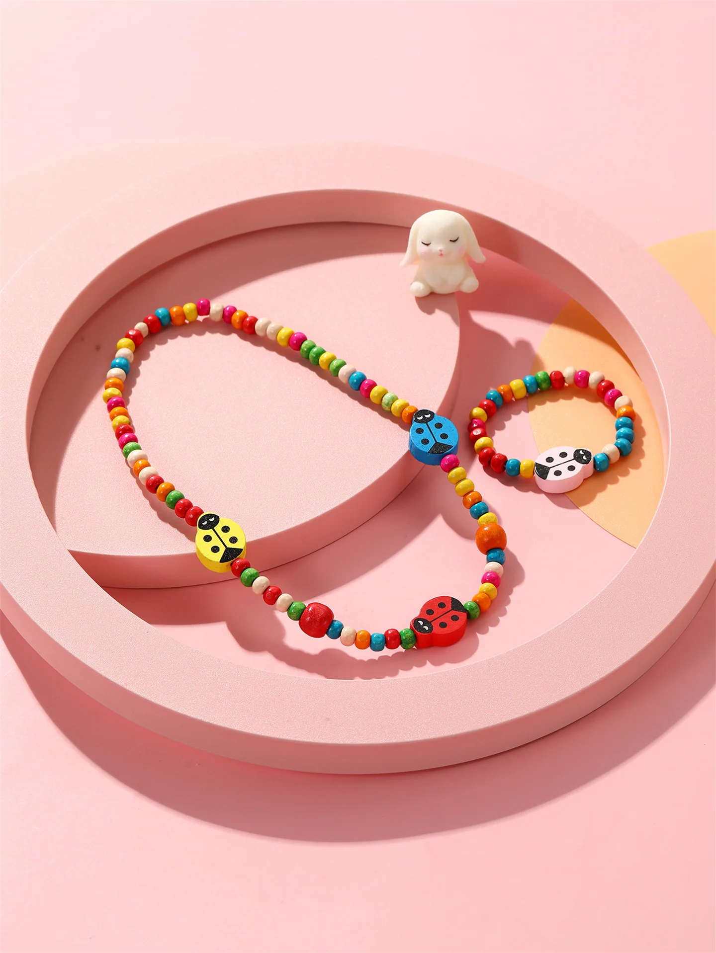 Ladybug Kids Jewelry Set Lovely New Fashion Acrylic Pendant Necklace and Bracelet Set for Girls