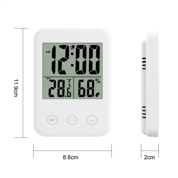 Factory Hot Selling LCD Display Slim Digital Tabletop Desk Alarm Clock Temperature Humidity Hygrometer for Bedroom Living Room