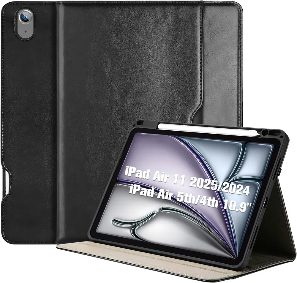 Laudtec Multi-Angle Folio Protective Business Cover Auto Sleep/Wake PU Leather Case for iPad Air 11 inch (M3) 2025/(M2) 10.9