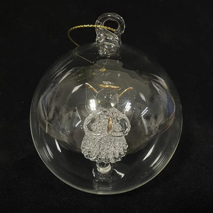 Wholesale clear hanging hand blown glass ornaments ball Christmas tree inside details