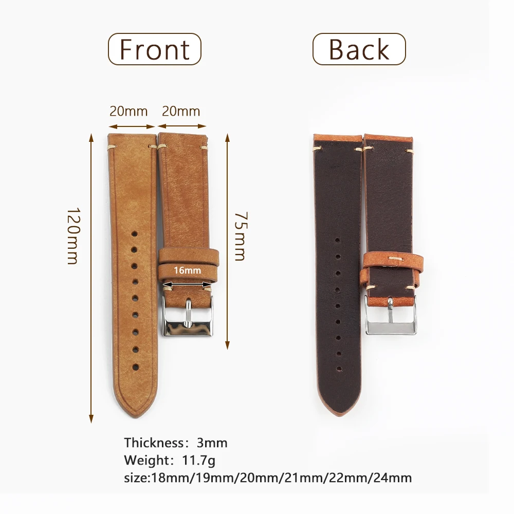 Italian Top Grain Genuine Leather Watch Band Wholesale Luxury Watch