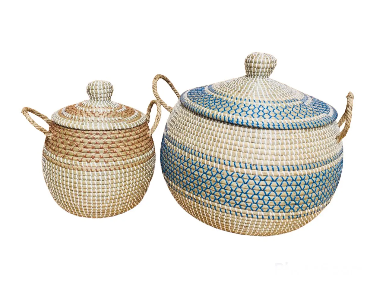 Seagrass Storage Basket Handcrafted In Natural Fibers In Bohemian Style