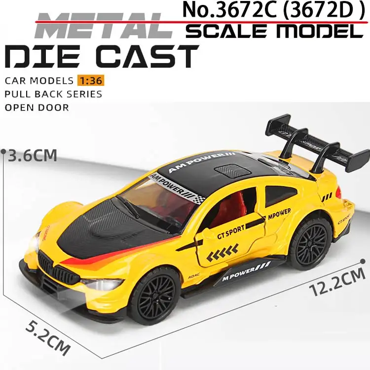 1:36 Diecast Car Model with 3 Doors, Alloy Metal, Pull Back