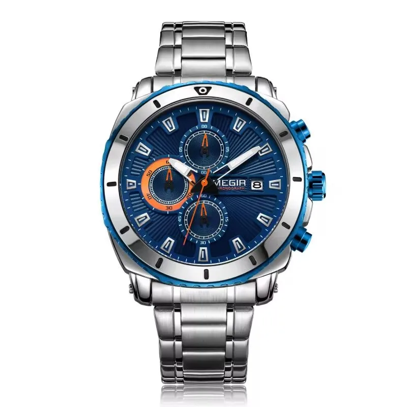 MEGIR 2075 Mens Chronograph Watch Custom Logo Stainless Steel