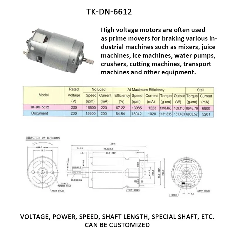 High Voltage Motors 6612 - 400W DC Gear Motor for Industry