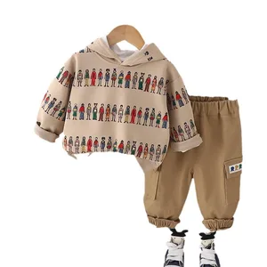 High Quality Autumn Children's Printing Full Sleeve O Neck Pullover Warm Hoodie Coat and Pants 2 Pcs Clothing Set