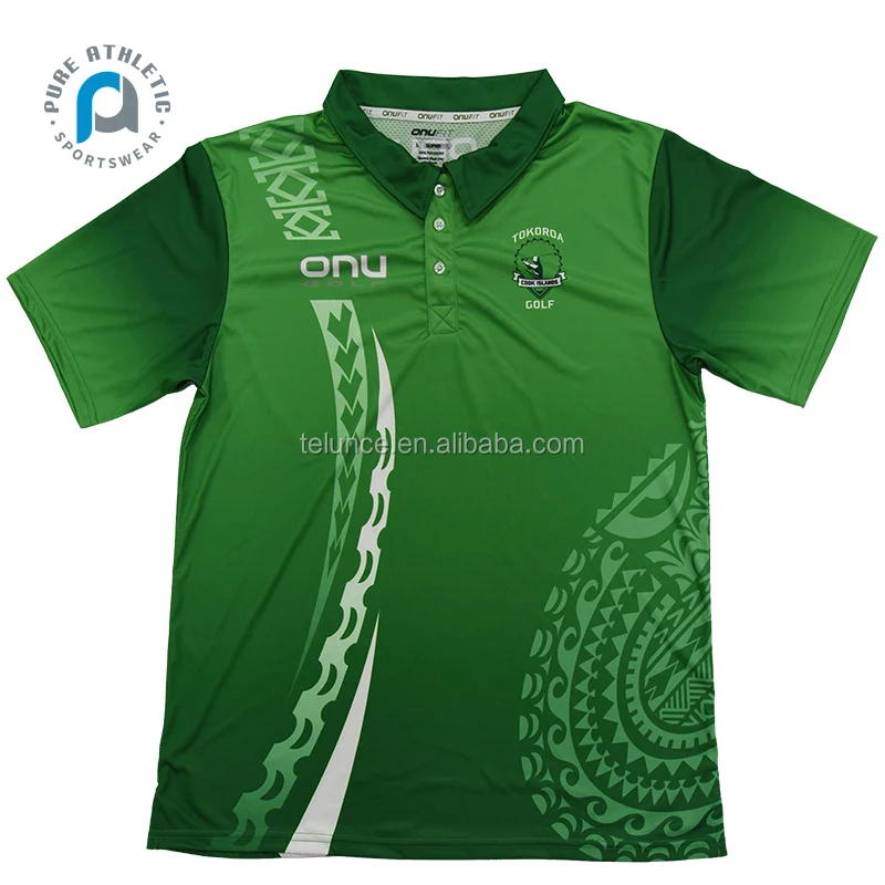 Pure Sublimation High Quality Mesh Man T-shirts Green Polynesian Wholesale Tattoo Buttons Polyester Men's Polo Shirts  Custom