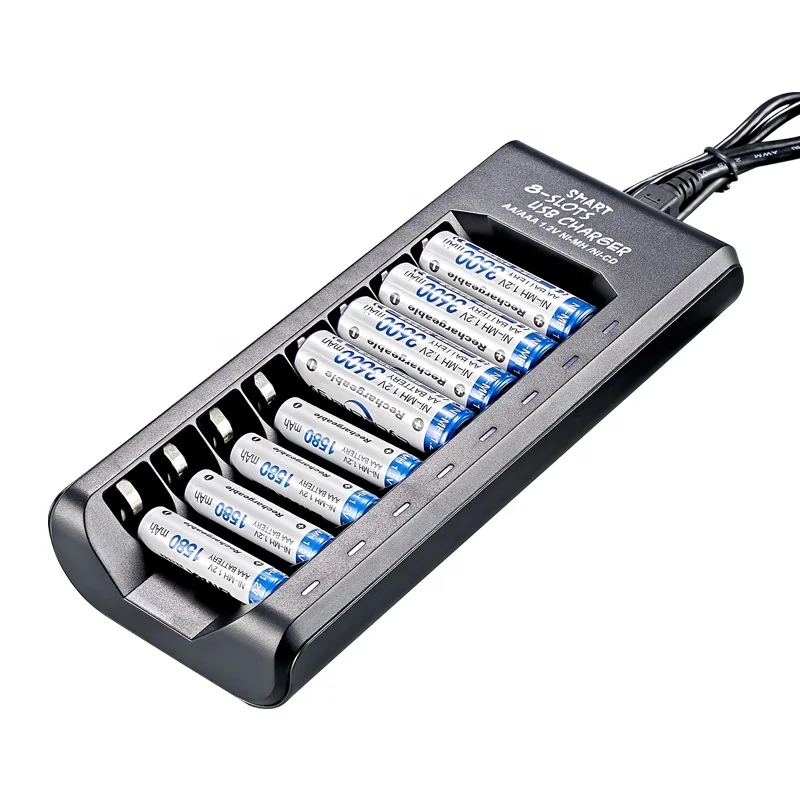 BMAX New Arrival Smart Battery Charger Custom DC 5V 2A 8 Slot ABS Battery Charger for AA/AAA Shaver Remote Control 10W Output