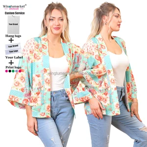 Vintage Women Silk Kimono Beach Cover up Short Cardigan Polka Dot Color Block Summer Floral Custom Paisley Print Kimonos Ladies