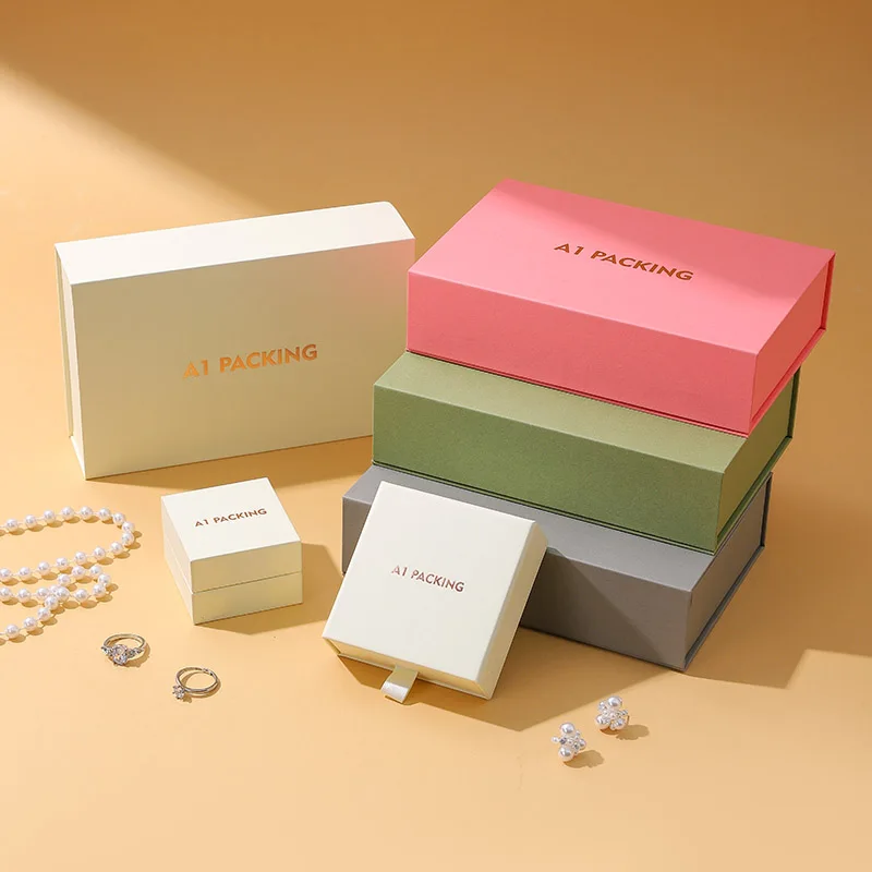 Premium Square Magnetic Snap Closure Cardboard Jewelry Box Drawer Box Set Custom Jewelry Earrings Necklace Storage Book Shaped factory