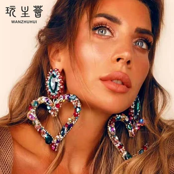 2022 hot sale earrings fashion statement big heart earings drop earring gold plated rhinestone love jewelry women