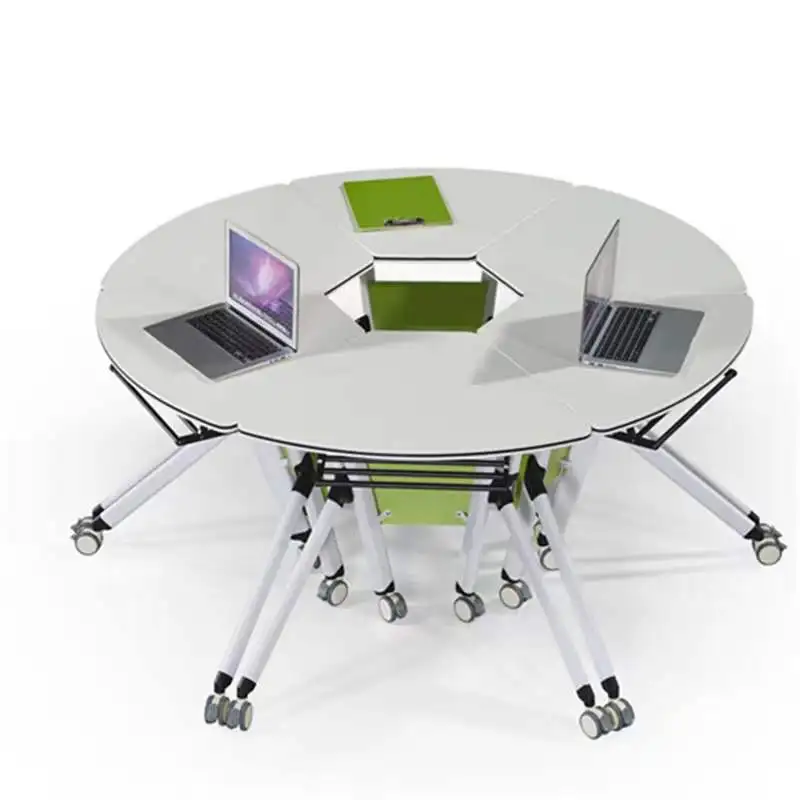 Modern Square Training Table Foldable and Steady with Wheels Metal Conference Table Elegant Folding Design