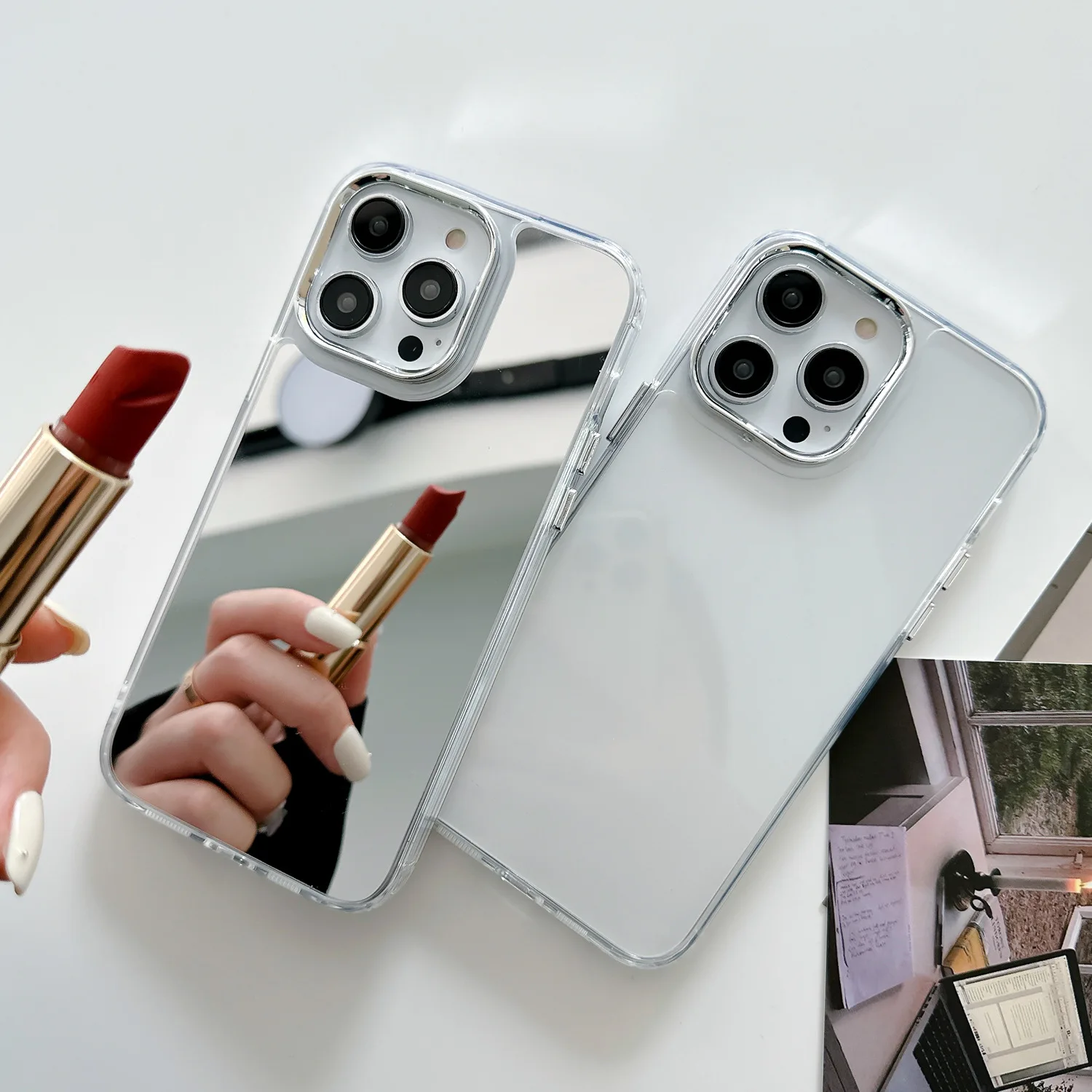 Women Girls Luxury Silver Plating Mirror Make up Shockproof Back Cover  Phone Case for iPhone Plus XS XR 11 12 13 14 Pro Max