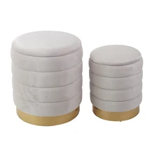 Stylish Round Velvet Storage Stool for Foot Rest With Gold Base for Livingroom