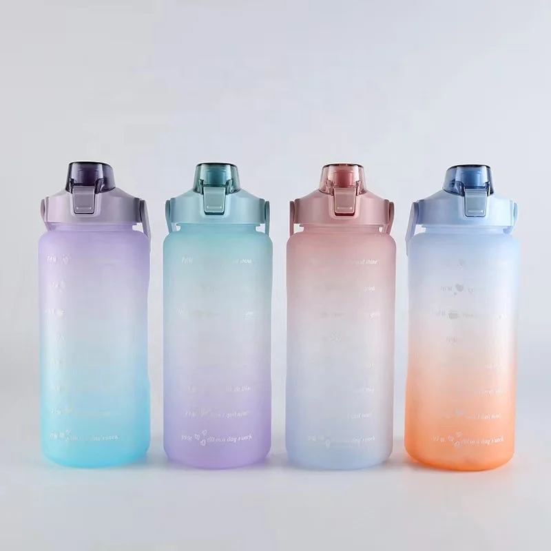 Beeman Hot Sale Matte Gradient Sublimation Plastic Sport Motivational Bpa Big 1l 2l Water Bottle With Time Marker Straw