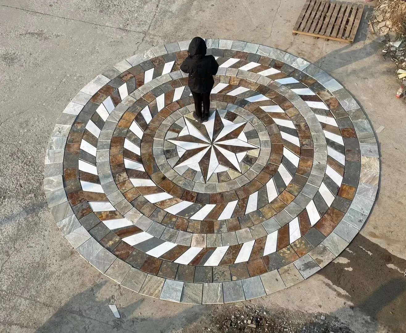 Traventine Mosaic Medallion Round Pattern Stone Slate Garden Outdoor