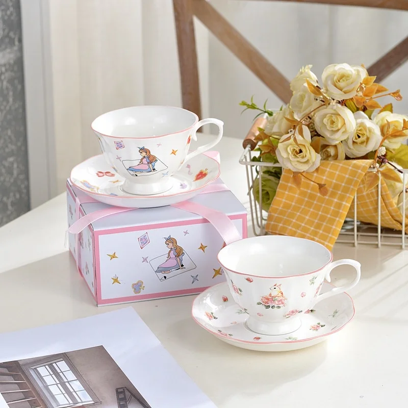 Alice Rabbit Ceramic Coffee Cup and Saucer Set High Quality Afternoon Tea Gift Birthday Souvenir Cartoon Design