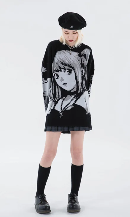 Trendy Knitted Harajuku Winter  Oversized Girls' Sweaters Japanese Cartoon Anime Streetwear