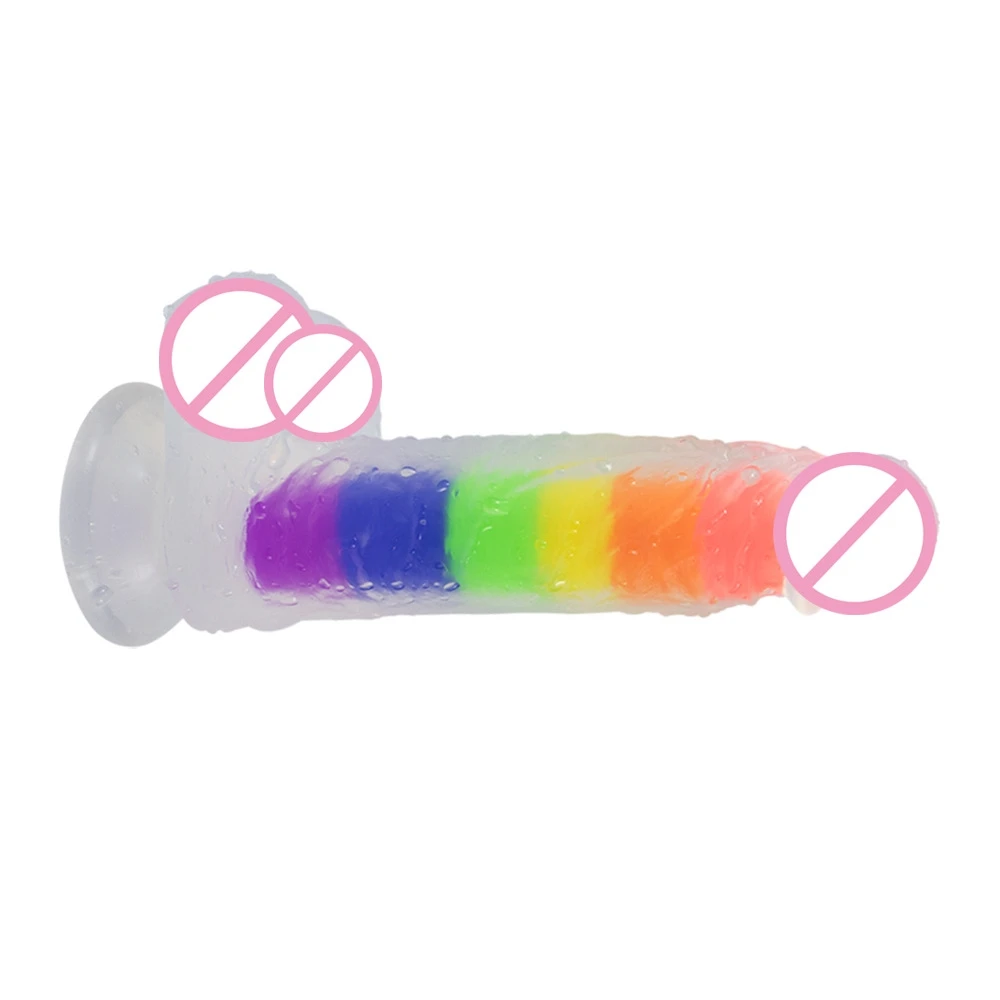 Free Custom Box Factory Outlet Color Transparent Jelly Crystal Rainbow Liquid Silicone Simulation Dildo Sex Toys